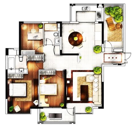 138平方米多层转角一梯三户住宅户型设计cad图（含效果图）_住宅小区_土木在线