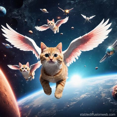 cute cats flying in space with wings unity skybox background Prompts ...