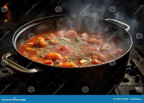 Steam Rising from a Simmering Dutch Oven Stew Stock Image - Image of ...