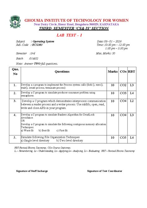 BCS303: OS Lab Test 1 - C Programming & System Calls - Studocu