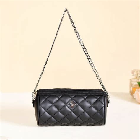 Black Quilted Mini Barrel Bag Online - Premium Shoulder Bag | Nestasia