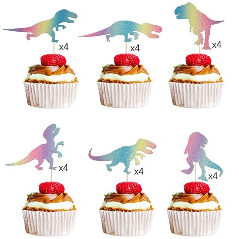Bejotaa 24 Piece Dinosaur Party Cupcake Toppers,colour Dinosaur ...