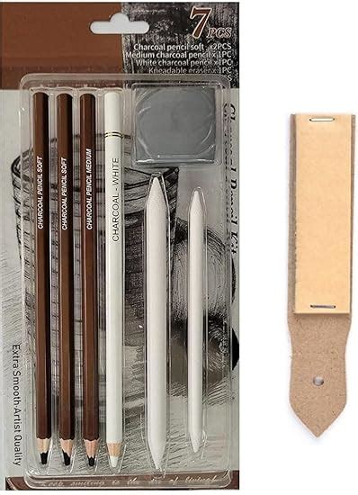 Art Ranger Black & White Charcoal Pencil Kit with Blending Stumps and ...