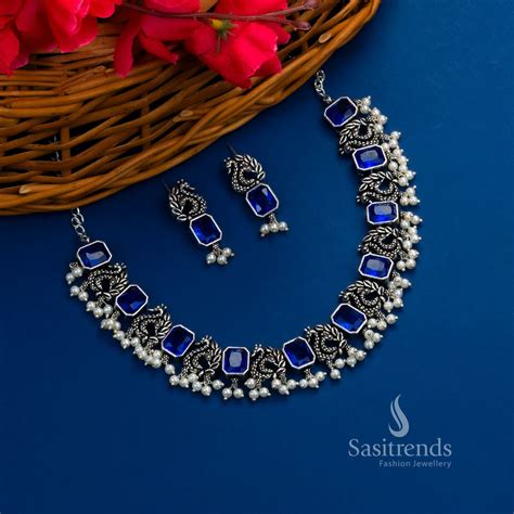 Latest Peacock Oxidised Silver Necklace | German Silver Jewellery Set ...