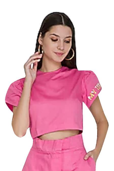 Buy Pink Cotton Crop Top For Women by Three Piece Company Online at Aza ...