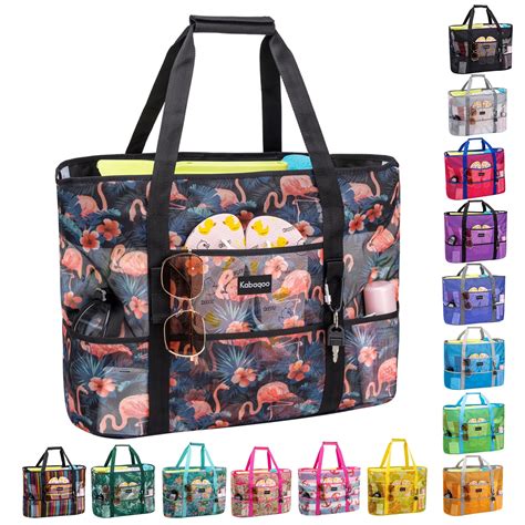 KABAQOO Extra Large Flamingo Beach Tote Bag - Waterproof and Sand-proof ...
