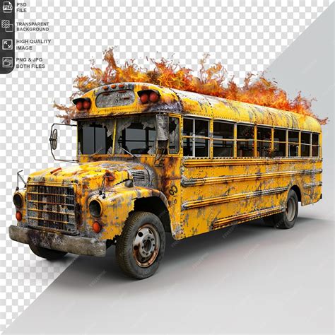 Premium PSD | Fire on school bus isolated on transparent background