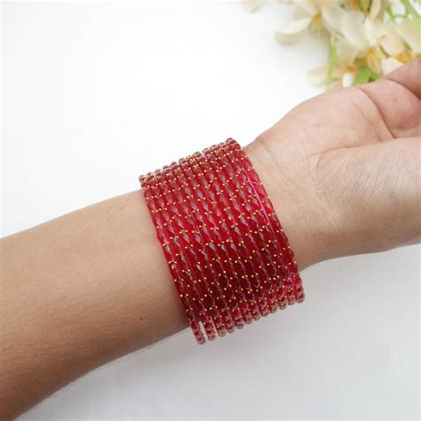 Raindrop Crystal Cut Glass Bangles - Strawberry¯¸ – Happy Pique