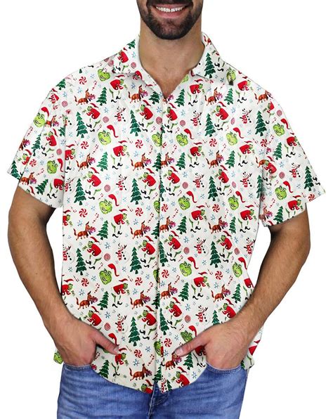Men's Christmas Button Short Sleeve Shirt. Festive, Xmas Spirit. Fun ...