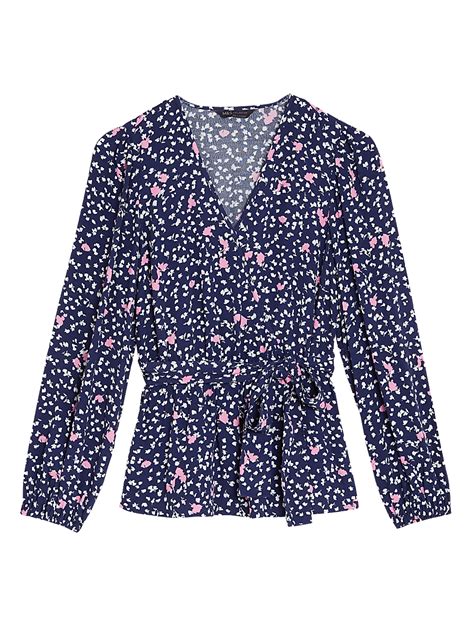 Buy Floral V-Neck Long Sleeve Wrap Top at Marks & Spencer