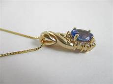 14K Yellow Gold Pendant Necklace 18 Oval Shape Tanzanite 12 Diamond eBay