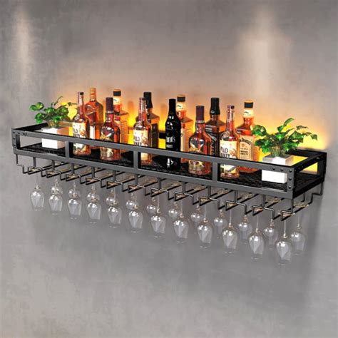 Amazon.com: GOODBZ Wine Rack Wall Mounted with Light and Stemware Rack ...