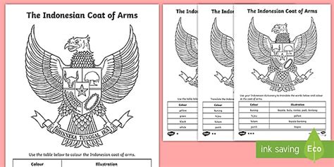 Indonesian Coat of Arms Read and Colour Differentiated Worksheet