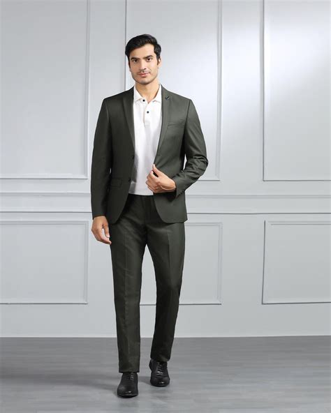 Buy Two Piece Dark Green Textured Formal Suit