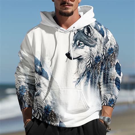 Men's Wolf Graphic Prints Hoodie Hoodies Sweatshirt Daily Classic ...