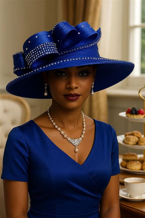 Royal Blue Rhinestone Church Hat – Elegant Formal Sunday Hat for Women ...
