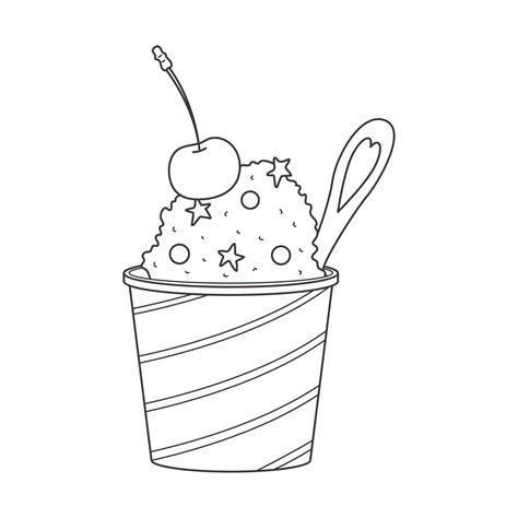 Outline Ice cream with sprinkles, cherry and spoon in a striped bucket ...