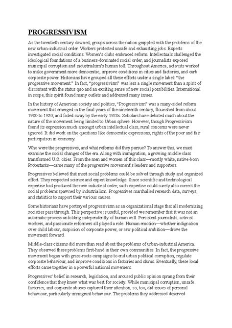 Progressivism - ghfhfg - PROGRESSIVISM As the twentieth century dawned ...