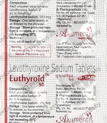 Euthyroid 350 MCG Tablet (4): Uses, Side Effects, Price & Dosage ...