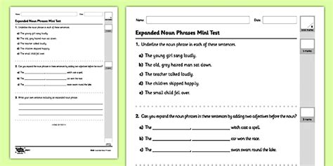 SPaG Mini Test | Expanded Noun Phrases (teacher made)