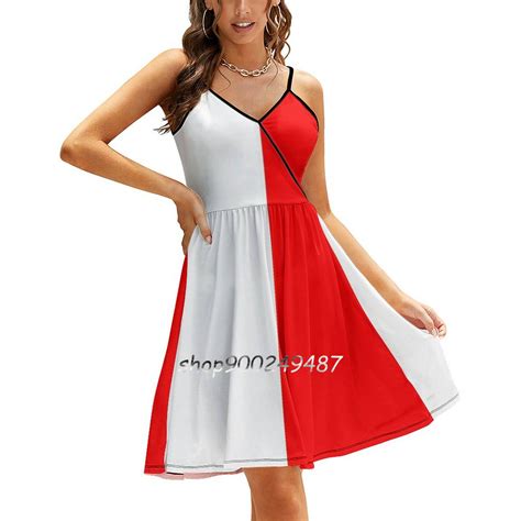 Half Red Half White Mini Skirt Sweetheart Knot Flared Dress Fashion Design Large Size Loose ...