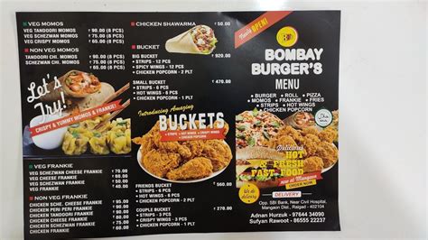 Menu at Bombay Burger's, Mangaon