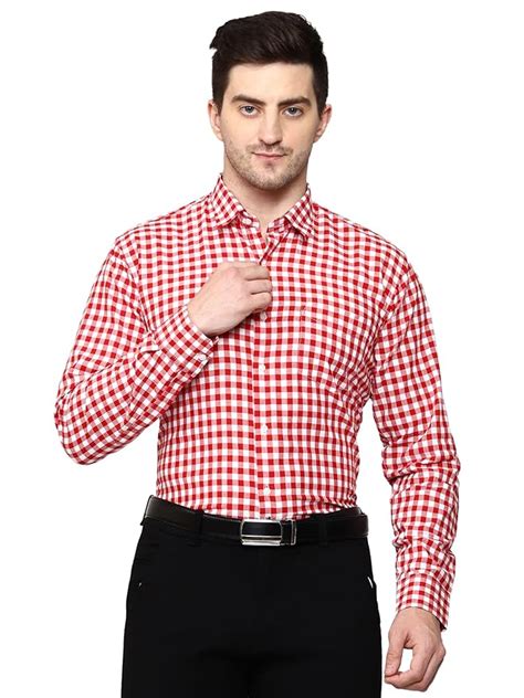 Swaz Mens Slim Fit Formal Checked White and red Full Sleeve Size 38 ...