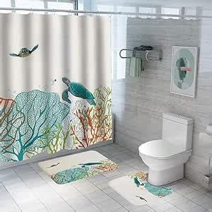 Buy Kuber Industries Shower Curtain & Bathmat Set | Non-Slip Bath mats ...