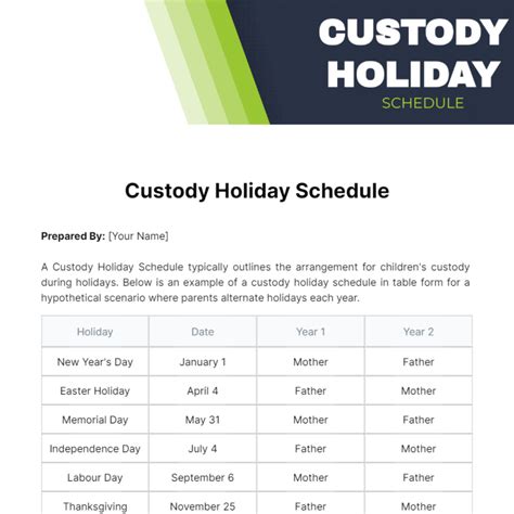 Free Editable Custody Calendar