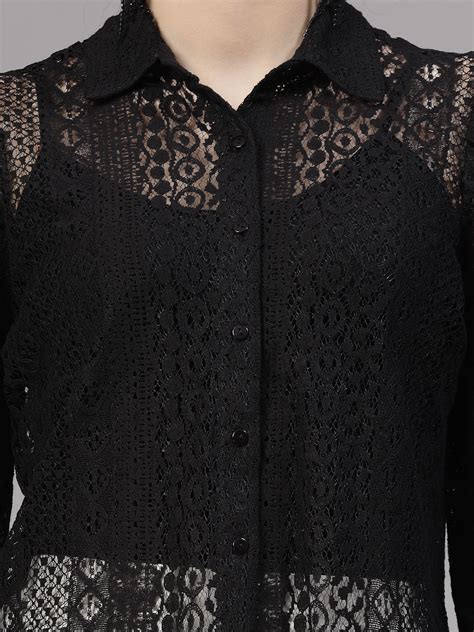 Style Quotient Women Black Lace Power Sleeve Smart Shirt – StyleQuotient
