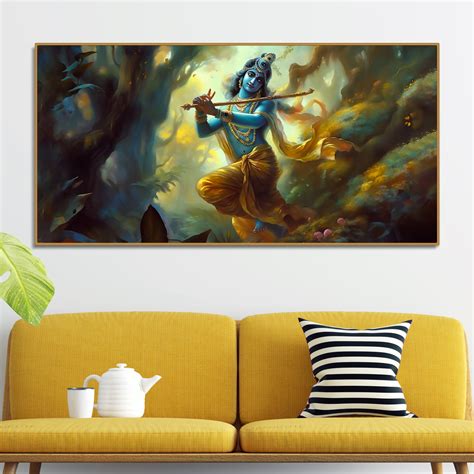 Lord Shri Krishna Playing with Flute Canvas Wall Painting – Vibecrafts