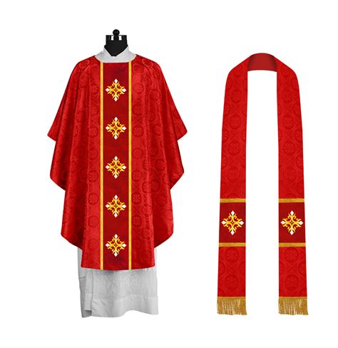 Handcrafted Gothic Chasuble with Cross Embroidered Orphrey – JOHA VESTMENTS
