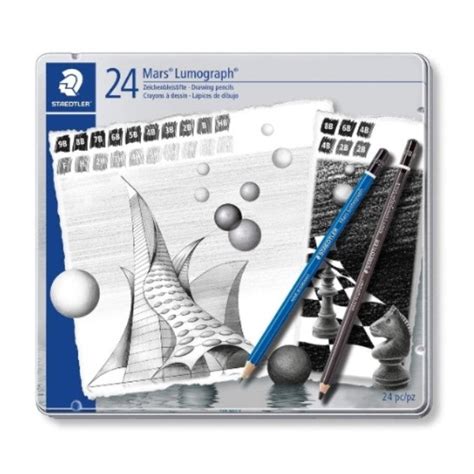 STAEDTLER MARS LUMOGRAPH DRAWING PENCIL METAL BOX SET OF 24 (100 G12 S ...