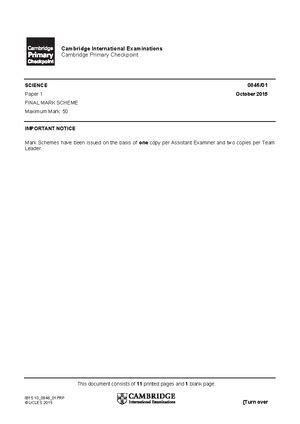 CAIE 8 Practice Test Science Paper 1 2 MS Final - 0893/01 Checkpoint ...