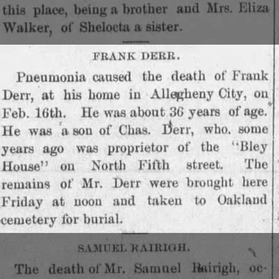Obituary for FRANK DERR - Newspapers.com™