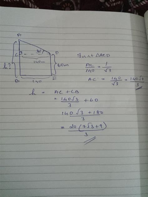 The horizontal distance between two towers is 140 m. The angle of ...