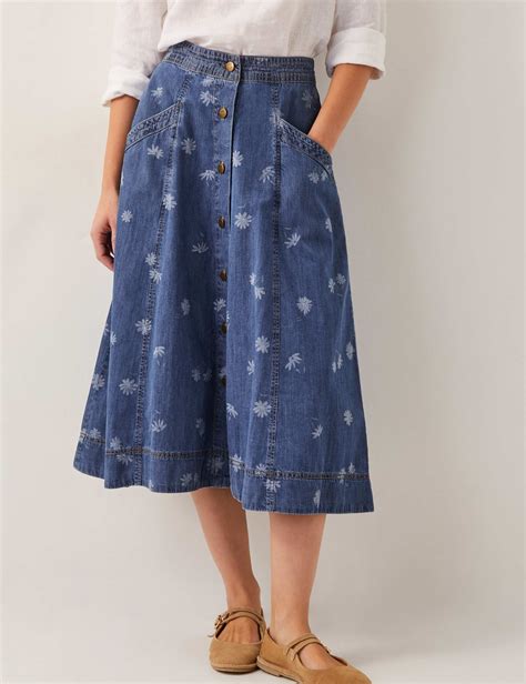 Denim Printed Midi Skirt | Monsoon | M&S