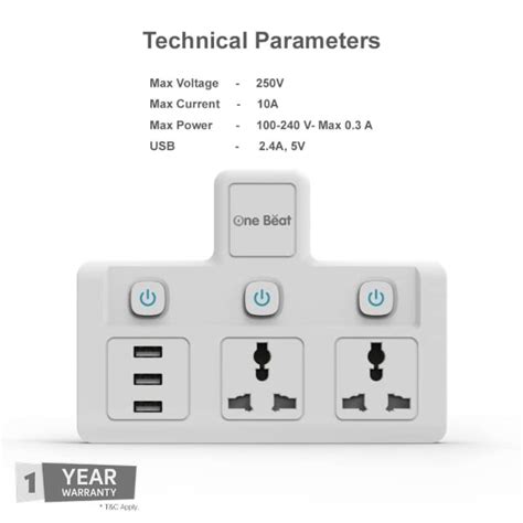 One Beat Cordless Extension Board with Individual Switch-Multi Plug ...