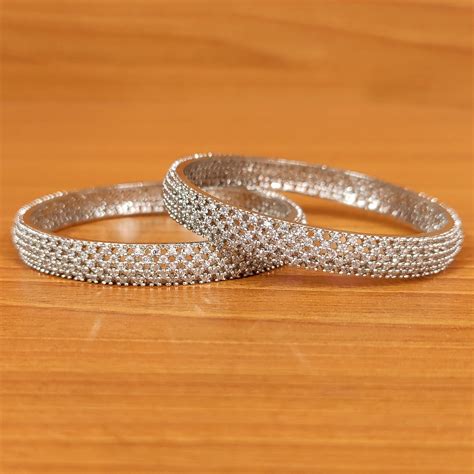 SILVER PLATED DIAMOND LOOK AMERICAN DIAMOND BANGLES – Sanvi Jewels