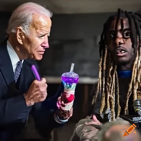 Joe Biden and Chief Keef drinking purple soda on Craiyon
