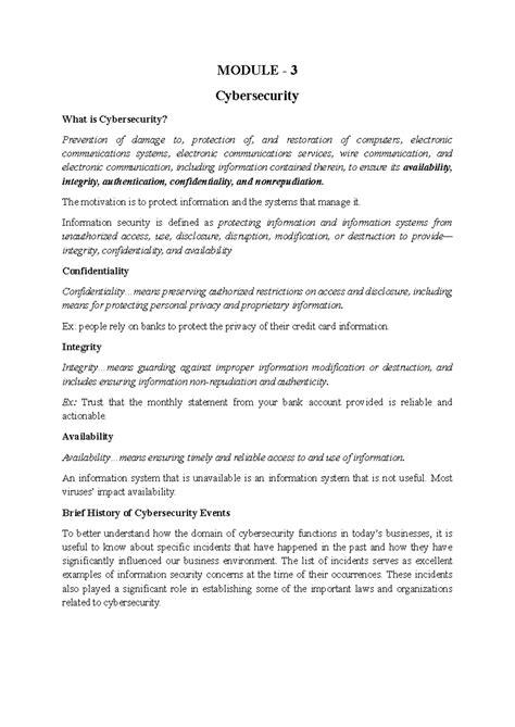 MODULE 3 Cybersecurity: Key Concepts and Historical Events - Studocu