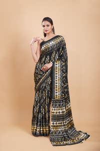 Buy GARDEN VARELI Geometric Print Bollywood Crepe, Satin Black Sarees ...