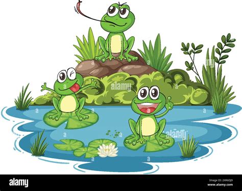 Three cheerful frogs in a pond Stock Vector Image & Art - Alamy