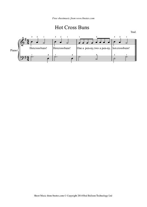Hot Cross Buns Sheet music for Piano - 8notes.com
