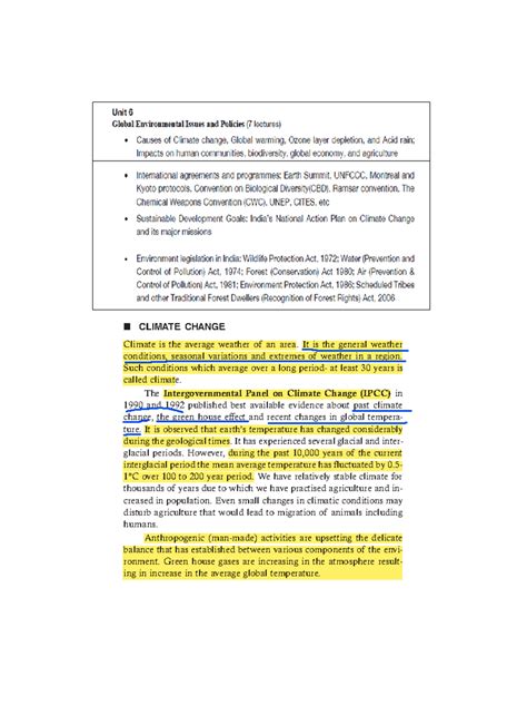 Unit 5 EVS: Readings on Climate Change and Global Warming in Semester 3 ...