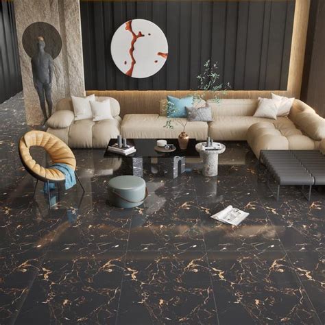 {SKU} 600x1200 mm Black High Gloss Marble Tile