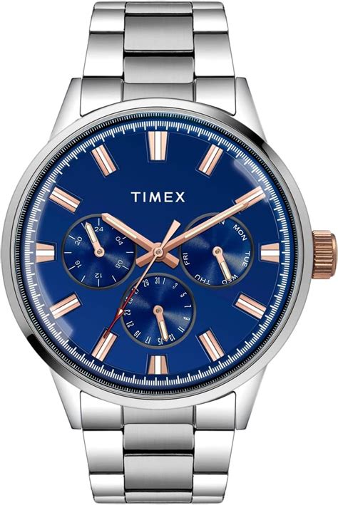 TIMEX Analog Watch for Man with Blue Round Dial & Silver Stainless ...