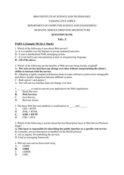 Unit-2 Question Bank - Service Oriented Architecture 18CSE459T - SRM ...