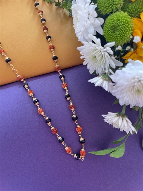 Gold Plated Rudraksha Mala Small Black Crystal Bead Design Necklace ...