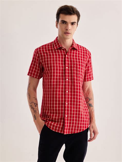 Buy Red Checked Linen Shirt for Men Online - Red Flame